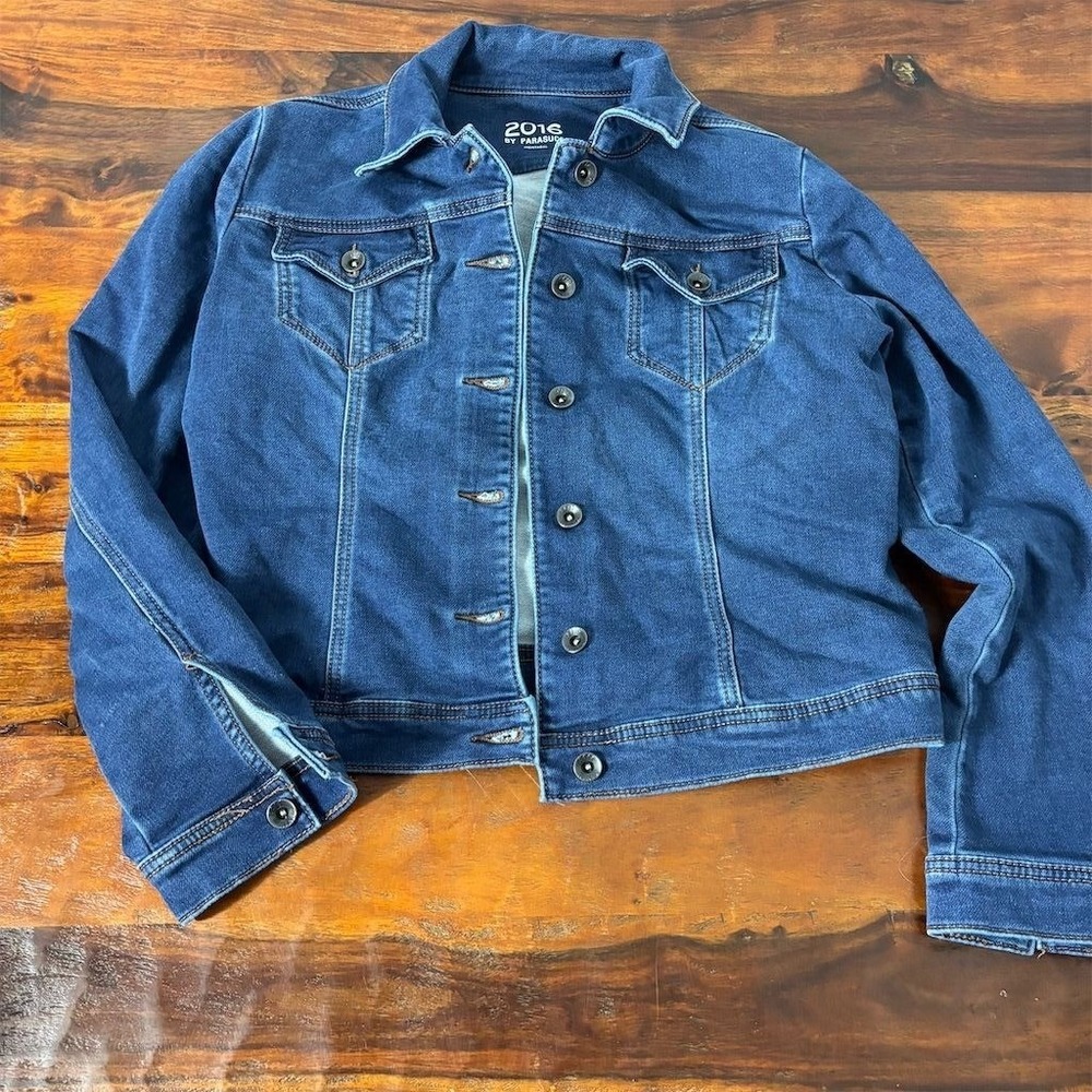 2016 by Parasuco Montreal Womens Medium Wash Stretch Denim Trucker Jacket Size M